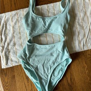 Aerie Blue One Piece Swimsuit Classic Scoop Neck